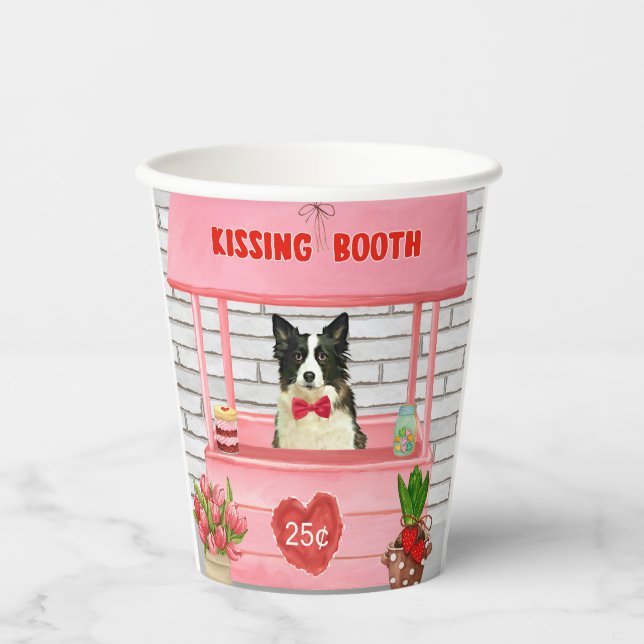 Gobelets En Papier Stand de baisers de Border Collie pour la Saint-Va (Recto)