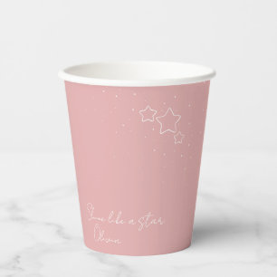 Gobelets En Papier Star Trio en rose et blanc avec message et nom