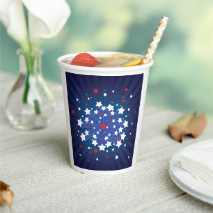 Gobelets En Papier Starburst Patriotique Rouge Blanc et Bleu USA