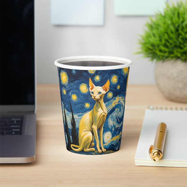 Gobelets En Papier Starry Night Elf Sphynx Cat Art Party Fournitures (Insitu)