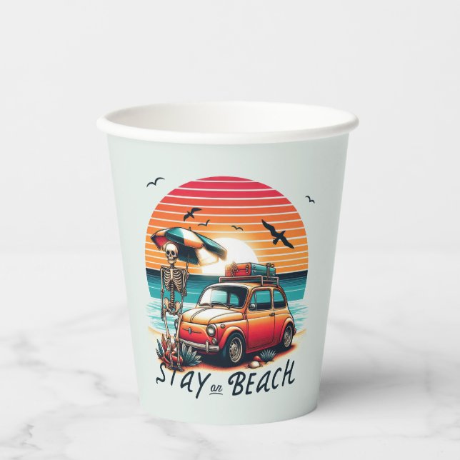 Gobelets En Papier Stay On Beach - Retro Vibes - Skeleton (Recto)
