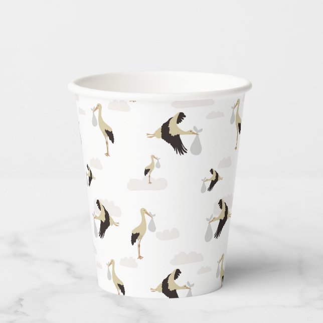 Gobelets En Papier Stork Nouveau-né bébé garçon fille Motif (Recto)