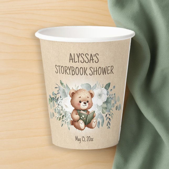 Gobelets En Papier Storybook Teddy Bear Baby shower de verdure (Storybook teddy bear baby shower paper cups)