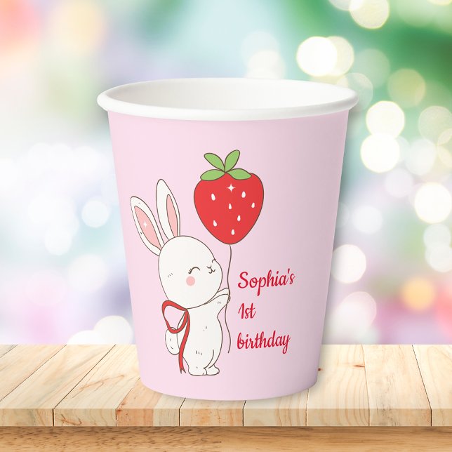 Gobelets En Papier Strawberry Bunny Birthday Pink (Créateur téléchargé)