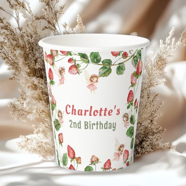 Gobelets En Papier Strawberry enchanted fairy garden birthday  (Créateur téléchargé)