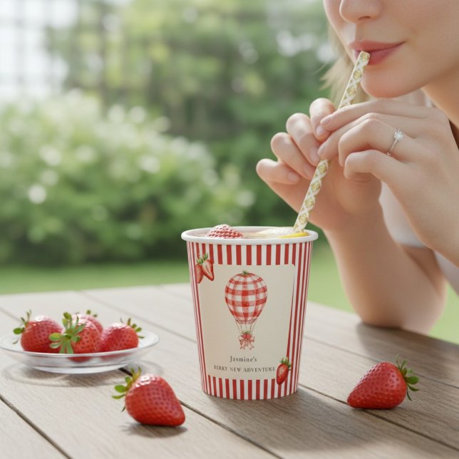 Gobelets En Papier Strawberry Hot Air Balloon Baby Shower Paper (Créateur téléchargé)