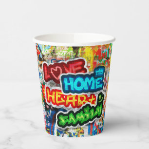 Gobelets En Papier Streetart Graffiti Amour Maison Cœur Coloré Funky