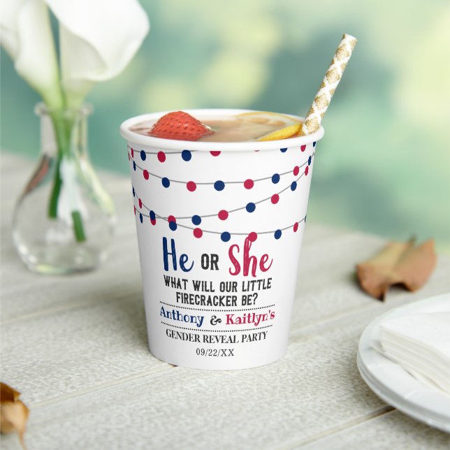 Gobelets En Papier String Lights 4 juillet Gender Revevela Party (Insitu)