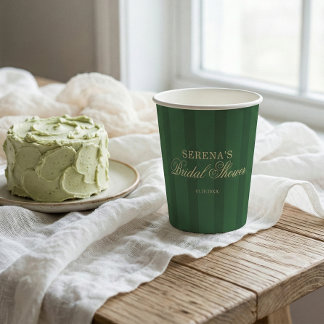 Gobelets En Papier Stripe Vintage Green Bridal Shower