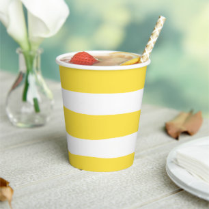 Gobelets En Papier Stripes inégales - Citron jaune et blanc