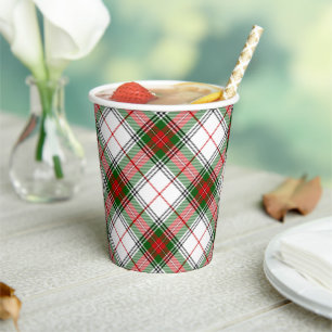 Gobelets En Papier Stuart / Stewart tartan blanc rouge vert plaid