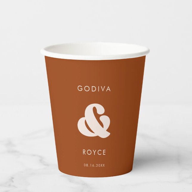 Gobelets En Papier Style rétro Burnt Orange Mariage (Recto)