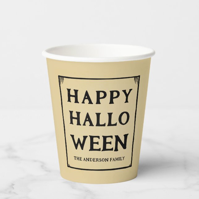 Gobelets En Papier style rétro halloween heureux (Recto)