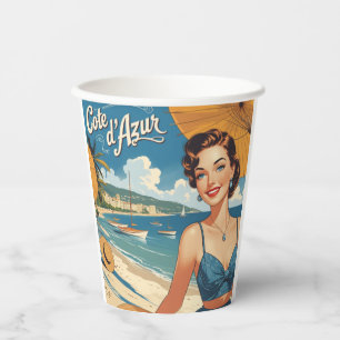 Gobelets En Papier Style vintage Côte d'Azur Beach Girl