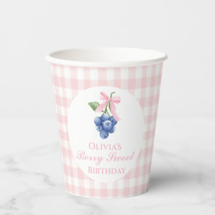 Gobelets En Papier Sucré aux myrtilles Bleu Anniversaire Ruban rose G