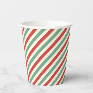 Gobelets En Papier Sucre de canne de Noël rétro rayures rouge vert