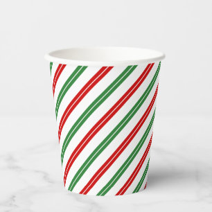 Gobelets En Papier Sucre de canne Noël rayures Rouge Vert
