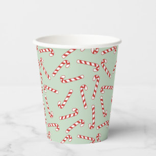 Gobelets En Papier Sucre de canne rouge, vert et blanc Motif de Noël