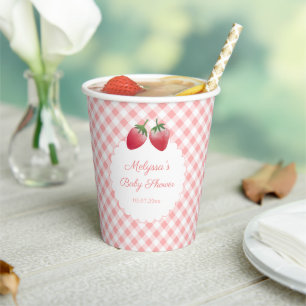 Gobelets En Papier Sucré fraise rose En vichy Baby shower pique-nique