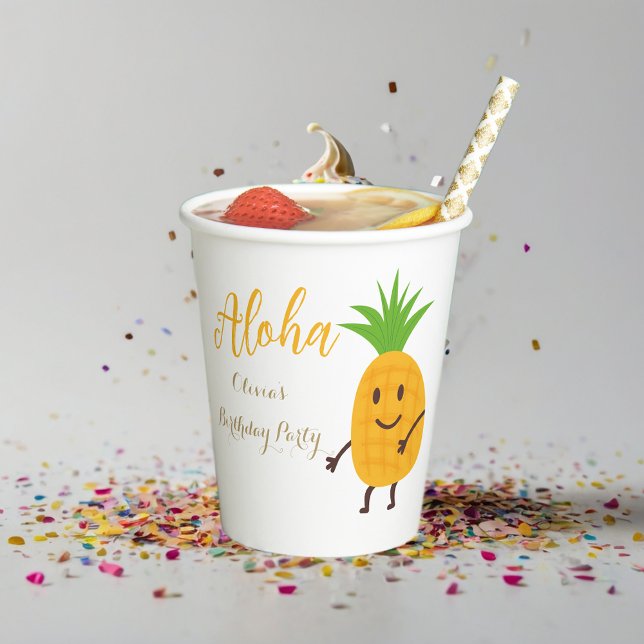 Gobelets En Papier Summer Anniversaire de l'ananas Tropical Aloha (Créateur téléchargé)
