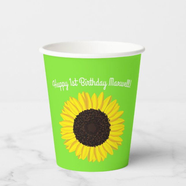 Gobelets En Papier Sunflower Cute 1er Birthday Kids (Recto)