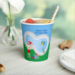 Gobelets En Papier Sunny Christmas Santa Claus fête de la piscine per<br><div class="desc">Cette amusante tasse de papier de Noël en juillet fait un décor de fête d'été parfait pour un rassemblement de billard. Faites-en une extravagance amusante sur le thème du pôle nord avec le Père Noël dans ses troncs de natation à côté d'une piscine cool et de plongée. Jolly Saint Nick...</div>