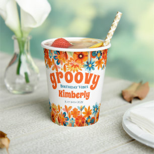 Gobelets En Papier Super 60's les années 70 Vibe Floral Retro Anniver