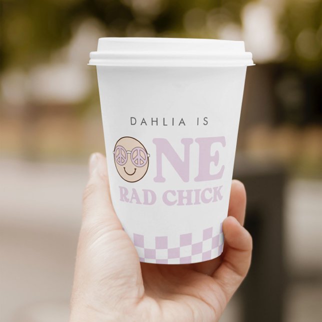 Gobelets En Papier Super fille À damiers visage heureux | 1er anniver (Créateur téléchargé)