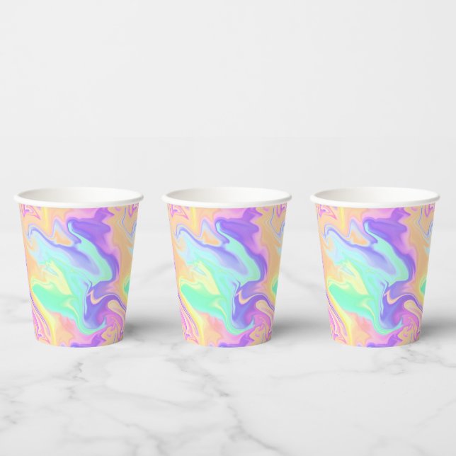 Gobelets En Papier Super Retro Tie Dye Pastel Marble Swirl (Multi)