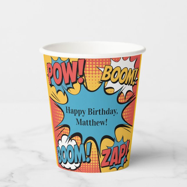 Gobelets En Papier Superhero Comic Book Pop Art Boy Birthday Party (Recto)