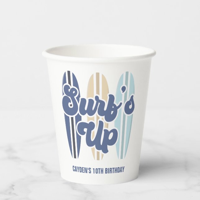 Gobelets En Papier Surf Up Surboard Beach Anniversaire (Recto)