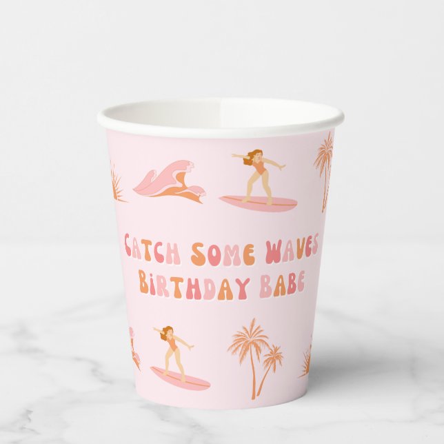 Gobelets En Papier Surfer Girl Coupes de papier d'anniversaire (Gauche)