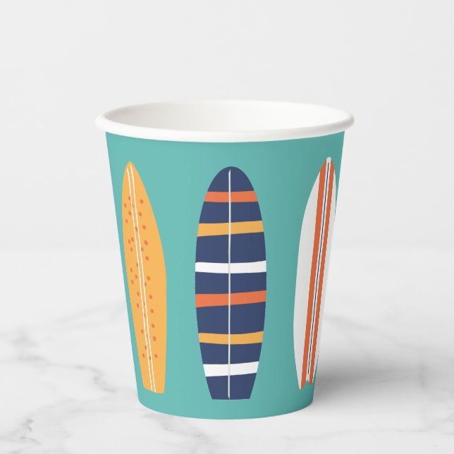 Gobelets En Papier Surfs Up Retro Beach Surfboard Tasses en papier (Recto)