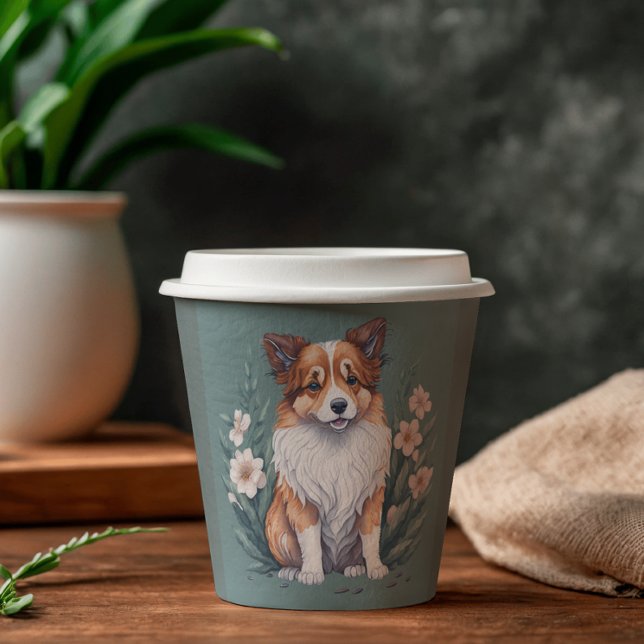 Gobelets En Papier Süßer Collie umringt von Blumen -  (Créateur téléchargé)