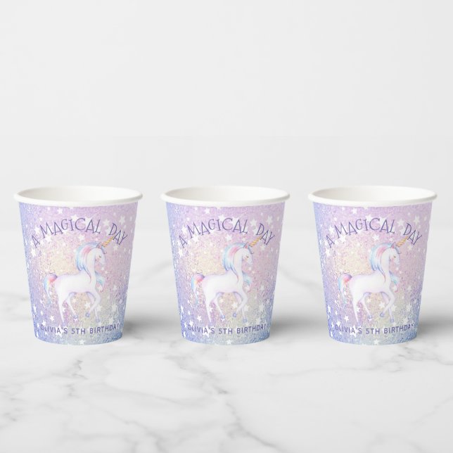 Gobelets En Papier Swebow Unicorn Glittery Anniversaire Nom de la fêt (Multi)