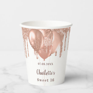 Gobelets En Papier Sweet 16 rose parties scintillant or blanc 16e ann
