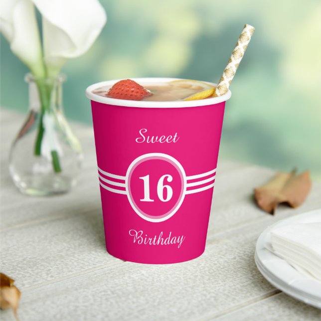 Gobelets En Papier Sweet 16 sur Pink Birthday Party (Insitu)