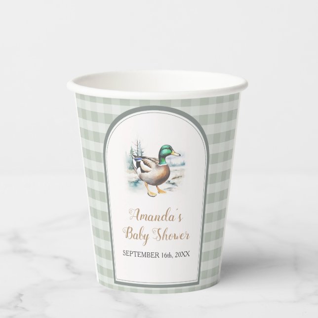 Gobelets En Papier Sweet Little Cankling Mallard En vichy Baby shower (Recto)