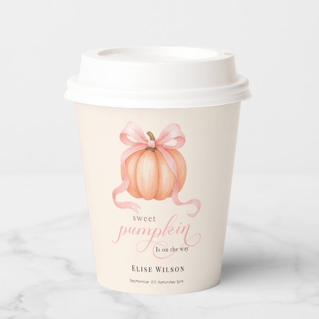 Gobelets En Papier Sweet Little citrouille rose arc est en chemin (Recto)