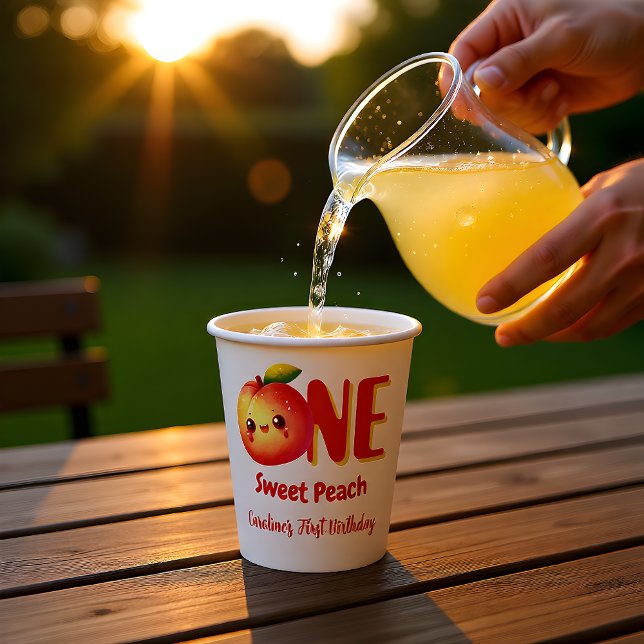 Gobelets En Papier  Sweet Little Peach First Birthday (Créateur téléchargé)
