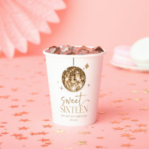 Gobelets En Papier Sweet sixteen Gold Disco Ball 16e fête d'anniversa