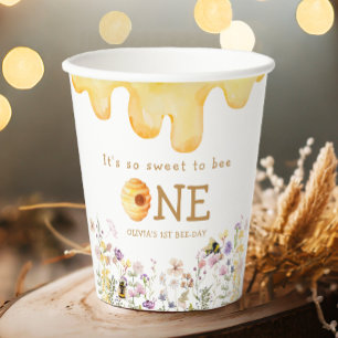 Gobelets En Papier Sweet to Bee One mignon fille miel premier anniver