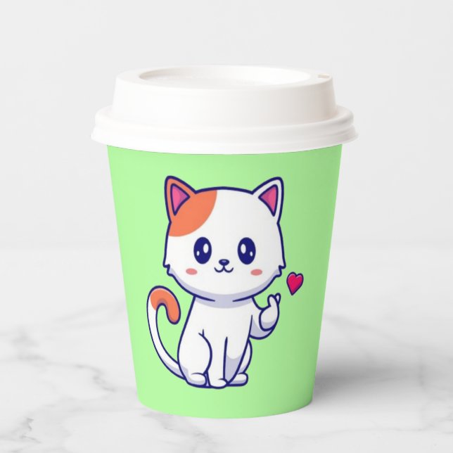 Gobelets En Papier Symbole de chat mignon en amour main-57577 (Recto)