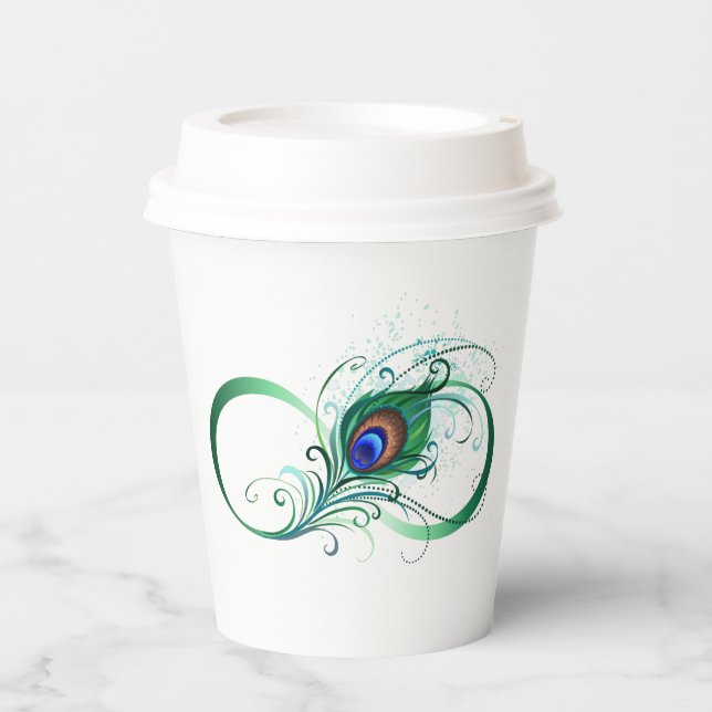 Gobelets En Papier Symbole d'infini avec plume de paon (Recto)