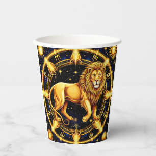 Gobelets En Papier Symbole du Lion du Zodiaque sur Fond Stellaire Cél