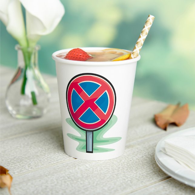 Gobelets En Papier Symbole rouge bleu de la route de stationnement (Créateur téléchargé)