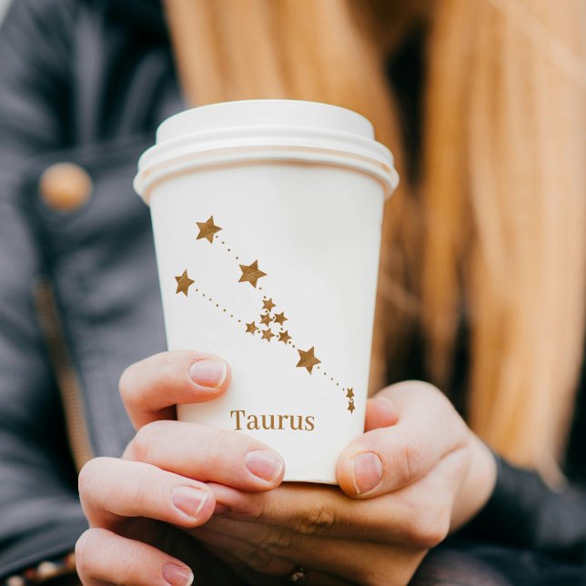 Gobelets En Papier SYMBOLE Zodiaque Moderne Taurus Or | Élément Terre (Créateur téléchargé)