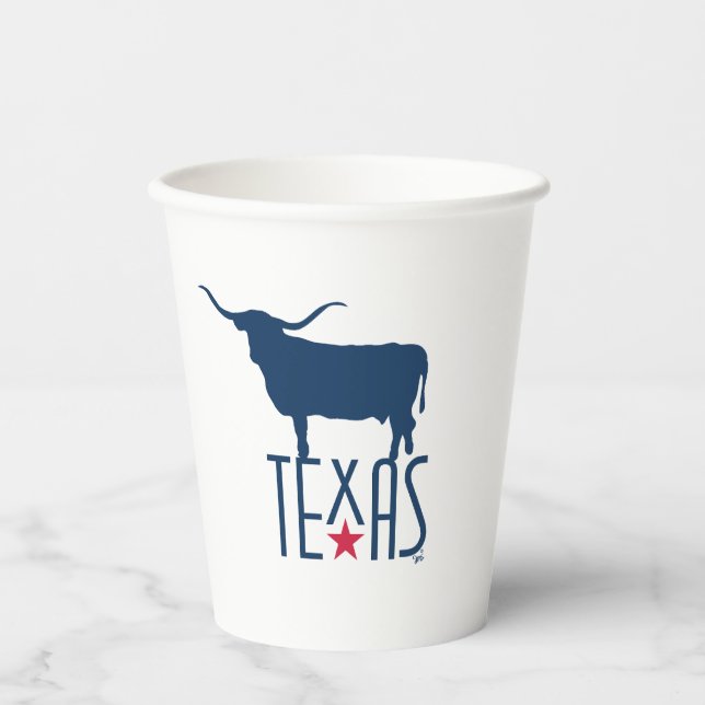 Gobelets En Papier Symboles du Texas, Longhorn, marine (Recto)