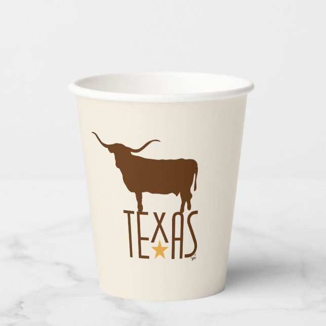 Gobelets En Papier Symboles du Texas, Longhorn, marron (Recto)
