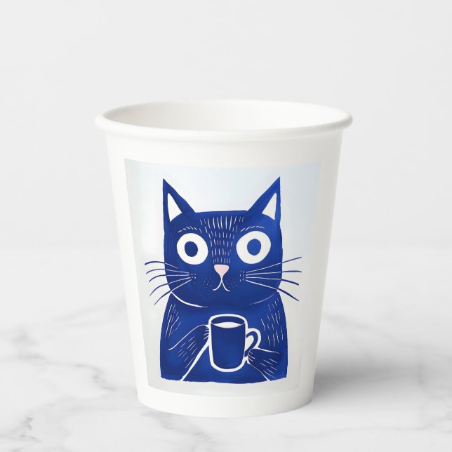 Gobelets En Papier T-shirt bleu chat (Recto)